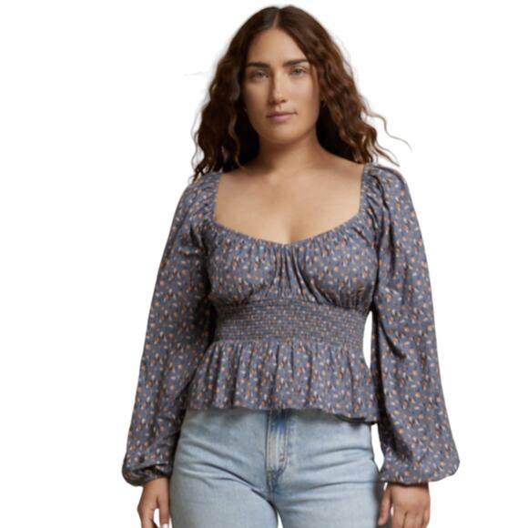 Nation LTD. Sophie Gathered Long Sleeve V Neck Party Top - Picture 1 of 12